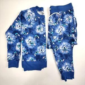 Disney Stitch Blue Dye Print French Terry Relaxed Fit Top and Bottom Pajama Set